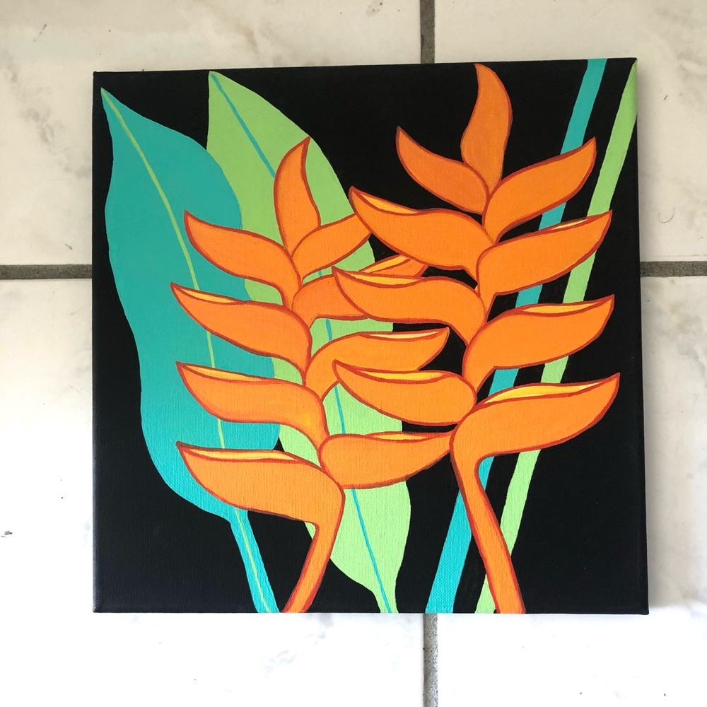 Original Acrylic Painting. Hawaiian Heleconia.
